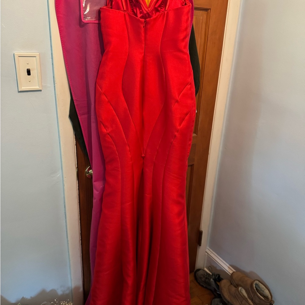 Faviana red strapless dress